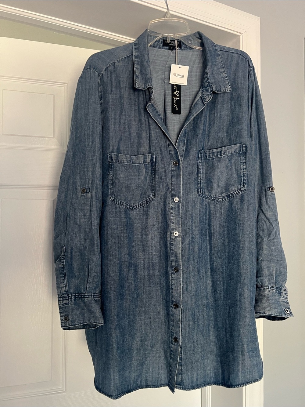 Velvet Heart Denim Button-Up Shirt Dress - Blue